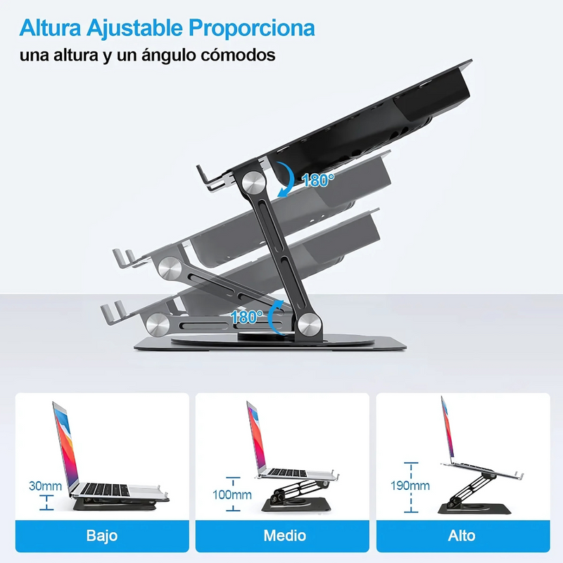 Base Giratoria en Aluminio 2 Ventiladores+ Soporte Celular de Obsequio ColD360®